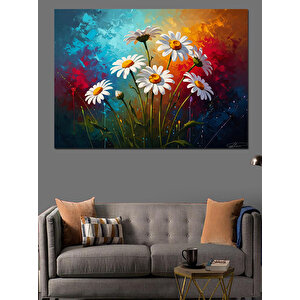 Çiçekler Arasında Beyaz Papatyalar Dekoratif Kanvas - Mdf Ahşap Tablo 70x100 cm