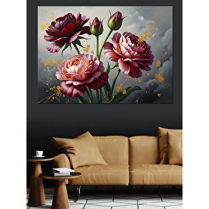 Vazoda Kırmızı Ve Mor Çiçekler Dekoratif Kanvas - Mdf Ahşap Tablo 100x140 cm
