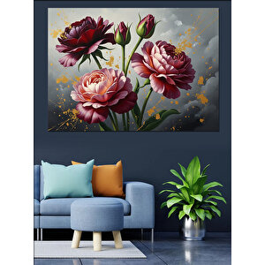 Vazoda Kırmızı Ve Mor Çiçekler Dekoratif Kanvas - Mdf Ahşap Tablo 100x140 cm