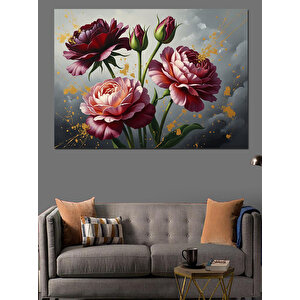 Vazoda Kırmızı Ve Mor Çiçekler Dekoratif Kanvas - Mdf Ahşap Tablo 100x140 cm