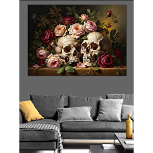 Çiçekli Kuru Kafalar Natürmort Tablo Dekoratif Kanvas - Mdf Ahşap Tablo 50x70 cm