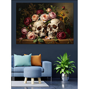 Çiçekli Kuru Kafalar Natürmort Tablo Dekoratif Kanvas - Mdf Ahşap Tablo 50x70 cm