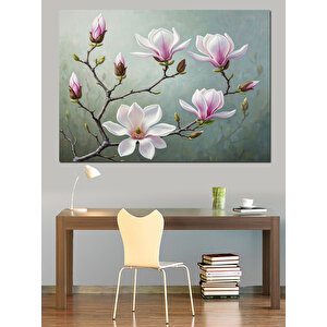 Dallarda Açan Pembe Manolya Çiçekleri Dekoratif Kanvas - Mdf Ahşap Tablo 50x70 cm