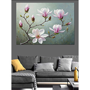 Dallarda Açan Pembe Manolya Çiçekleri Dekoratif Kanvas - Mdf Ahşap Tablo 50x70 cm