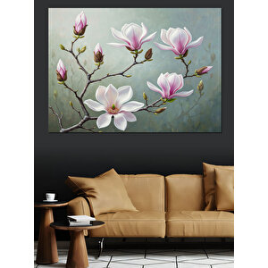 Dallarda Açan Pembe Manolya Çiçekleri Dekoratif Kanvas - Mdf Ahşap Tablo 50x70 cm