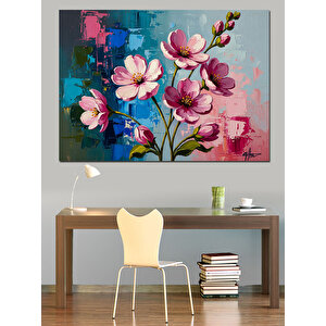 Renkli Bahar Çiçekleri İllüstrasyonu Dekoratif Kanvas - Mdf Ahşap Tablo 50x70 cm