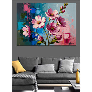 Renkli Bahar Çiçekleri İllüstrasyonu Dekoratif Kanvas - Mdf Ahşap Tablo 50x70 cm
