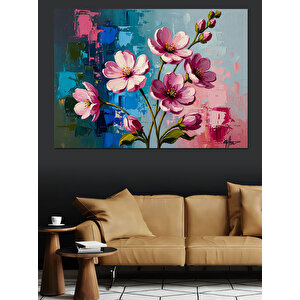 Renkli Bahar Çiçekleri İllüstrasyonu Dekoratif Kanvas - Mdf Ahşap Tablo 50x70 cm