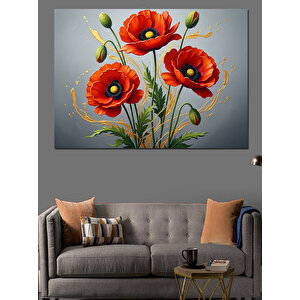 Vazoda Kırmızı Gelincik Çiçekleri Tablosu Dekoratif Kanvas - Mdf Ahşap Tablo 50x70 cm