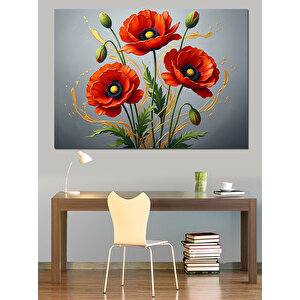 Vazoda Kırmızı Gelincik Çiçekleri Tablosu Dekoratif Kanvas - Mdf Ahşap Tablo 50x70 cm