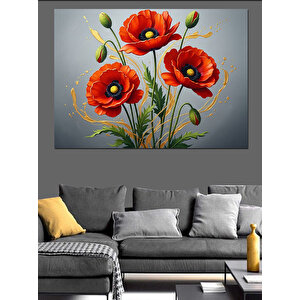 Vazoda Kırmızı Gelincik Çiçekleri Tablosu Dekoratif Kanvas - Mdf Ahşap Tablo 50x70 cm
