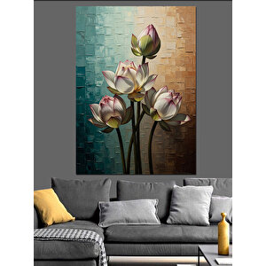 Beyaz Zeminde Taze Bahar Çiçekleri Dekoratif Kanvas - Mdf Ahşap Tablo 50x70 cm