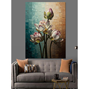 Beyaz Zeminde Taze Bahar Çiçekleri Dekoratif Kanvas - Mdf Ahşap Tablo 50x70 cm