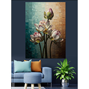 Beyaz Zeminde Taze Bahar Çiçekleri Dekoratif Kanvas - Mdf Ahşap Tablo 50x70 cm
