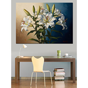 Vazo İçinde Beyaz Lilyum Çiçekleri Dekoratif Kanvas - Mdf Ahşap Tablo 50x70 cm