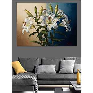 Vazo İçinde Beyaz Lilyum Çiçekleri Dekoratif Kanvas - Mdf Ahşap Tablo 50x70 cm