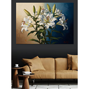 Vazo İçinde Beyaz Lilyum Çiçekleri Dekoratif Kanvas - Mdf Ahşap Tablo 50x70 cm