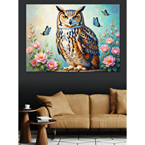 Çiçekler Arasında Bilge Baykuş Tablosu Dekoratif Kanvas - Mdf Ahşap Tablo 50x70 cm