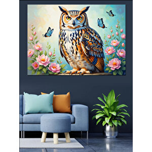 Çiçekler Arasında Bilge Baykuş Tablosu Dekoratif Kanvas - Mdf Ahşap Tablo 50x70 cm