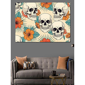 Çiçekli Kuru Kafa Desen Tablosu Dekoratif Kanvas - Mdf Ahşap Tablo 70x100 cm