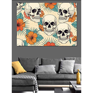 Çiçekli Kuru Kafa Desen Tablosu Dekoratif Kanvas - Mdf Ahşap Tablo 70x100 cm