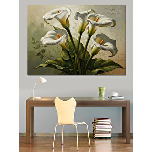 Vazoda Beyaz Lilyum Çiçekleri Tablosu Dekoratif Kanvas - Mdf Ahşap Tablo 70x100 cm
