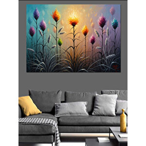 Renkli Çiçekler Ve Gökyüzü İllüstrasyonu Dekoratif Kanvas - Mdf Ahşap Tablo 70x100 cm