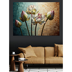 Vazoda Beyaz Nilüfer Çiçekleri Dekoratif Kanvas - Mdf Ahşap Tablo 70x100 cm