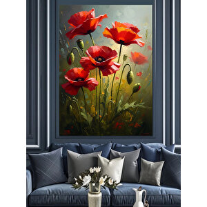Tarlada Açan Kırmızı Gelincik Çiçekleri Dekoratif Kanvas - Mdf Ahşap Tablo 50x70 cm