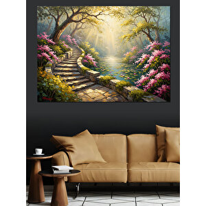 Çiçekli Merdivenler Ve Gizemli Bahçe Dekoratif Kanvas - Mdf Ahşap Tablo 50x70 cm