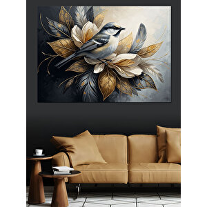 Çiçekler Arasında Küçük Kuş Portresi Dekoratif Kanvas - Mdf Ahşap Tablo 50x70 cm