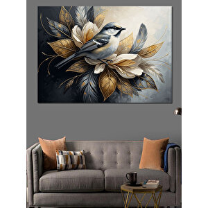 Çiçekler Arasında Küçük Kuş Portresi Dekoratif Kanvas - Mdf Ahşap Tablo 50x70 cm