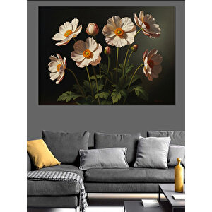 Beyaz Kır Çiçekleri Yakın Çekim Dekoratif Kanvas - Mdf Ahşap Tablo 70x100 cm