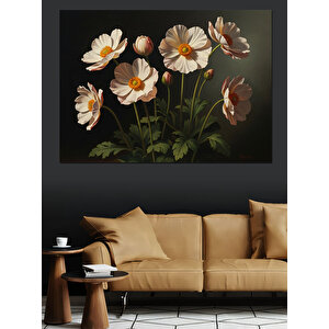 Beyaz Kır Çiçekleri Yakın Çekim Dekoratif Kanvas - Mdf Ahşap Tablo 70x100 cm
