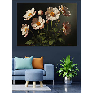 Beyaz Kır Çiçekleri Yakın Çekim Dekoratif Kanvas - Mdf Ahşap Tablo 70x100 cm