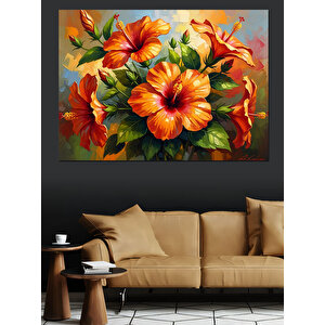 Canlı Renkli Tropikal Çiçekler Dekoratif Kanvas - Mdf Ahşap Tablo 100x140 cm