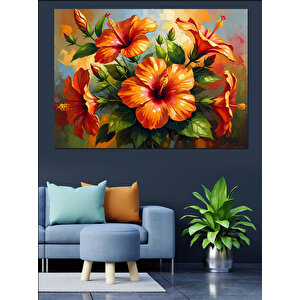 Canlı Renkli Tropikal Çiçekler Dekoratif Kanvas - Mdf Ahşap Tablo 100x140 cm