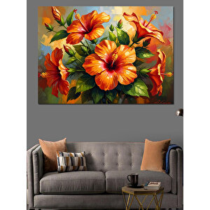 Canlı Renkli Tropikal Çiçekler Dekoratif Kanvas - Mdf Ahşap Tablo 100x140 cm