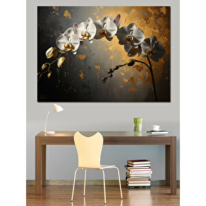 Karanlıkta Parlayan Beyaz Orkide Çiçekleri Dekoratif Kanvas - Mdf Ahşap Tablo 70x100 cm