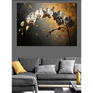 Karanlıkta Parlayan Beyaz Orkide Çiçekleri Dekoratif Kanvas - Mdf Ahşap Tablo 70x100 cm