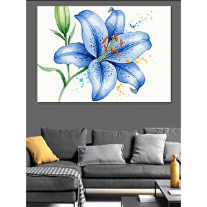 Zarif Mavi Zambak Çiçekleri Portresi Dekoratif Kanvas - Mdf Ahşap Tablo 100x140 cm