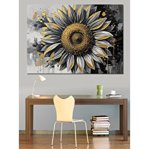 Çiçekli Büyük Parlak Ayçiçeği Portresi Dekoratif Kanvas - Mdf Ahşap Tablo 50x70 cm