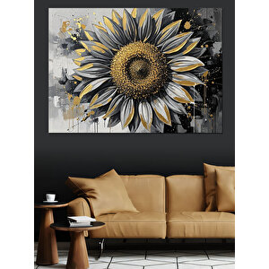 Çiçekli Büyük Parlak Ayçiçeği Portresi Dekoratif Kanvas - Mdf Ahşap Tablo 50x70 cm