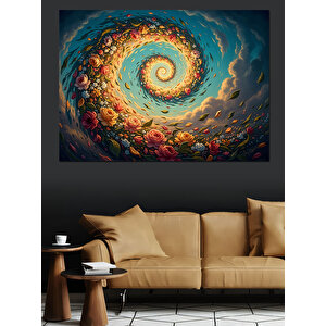 Renkli Çiçeklerden Oluşan Kozmik Girdap Dekoratif Kanvas - Mdf Ahşap Tablo 100x140 cm