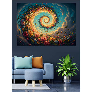 Renkli Çiçeklerden Oluşan Kozmik Girdap Dekoratif Kanvas - Mdf Ahşap Tablo 100x140 cm