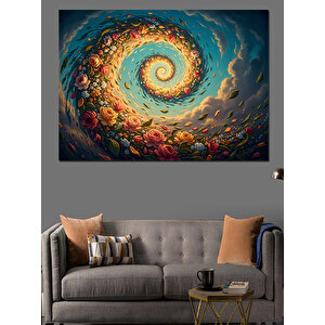 Renkli Çiçeklerden Oluşan Kozmik Girdap Dekoratif Kanvas - Mdf Ahşap Tablo 100x140 cm