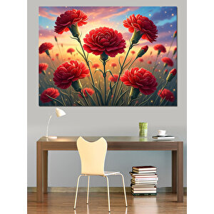 Vazoda Kırmızı Karanfil Çiçekleri Tablosu Dekoratif Kanvas - Mdf Ahşap Tablo 100x140 cm