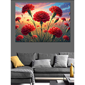 Vazoda Kırmızı Karanfil Çiçekleri Tablosu Dekoratif Kanvas - Mdf Ahşap Tablo 100x140 cm