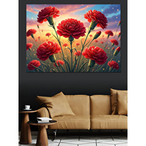 Vazoda Kırmızı Karanfil Çiçekleri Tablosu Dekoratif Kanvas - Mdf Ahşap Tablo 100x140 cm