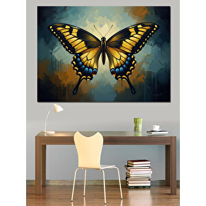 Çiçekli Kanatları Olan Büyük Kelebek Dekoratif Kanvas - Mdf Ahşap Tablo 70x100 cm